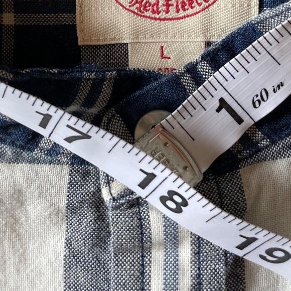 Brooks Brother's Men's Red Fleece Banded Collar Indigo Plaid Shirt - Picture 6 of 11